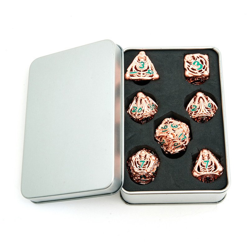 Hollow Metal Dnd Dice Set Dungeon And Dragon Skull Silver D&d D+D Dice D20 D12 D10 D% D8 D6 D4 RPG Polyhedra Role Playing Dice