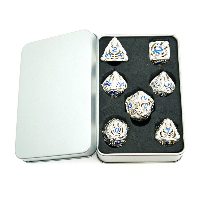 Hollow Metal Dnd Dice Set Dungeon And Dragon Skull Silver D&d D+D Dice D20 D12 D10 D% D8 D6 D4 RPG Polyhedra Role Playing Dice