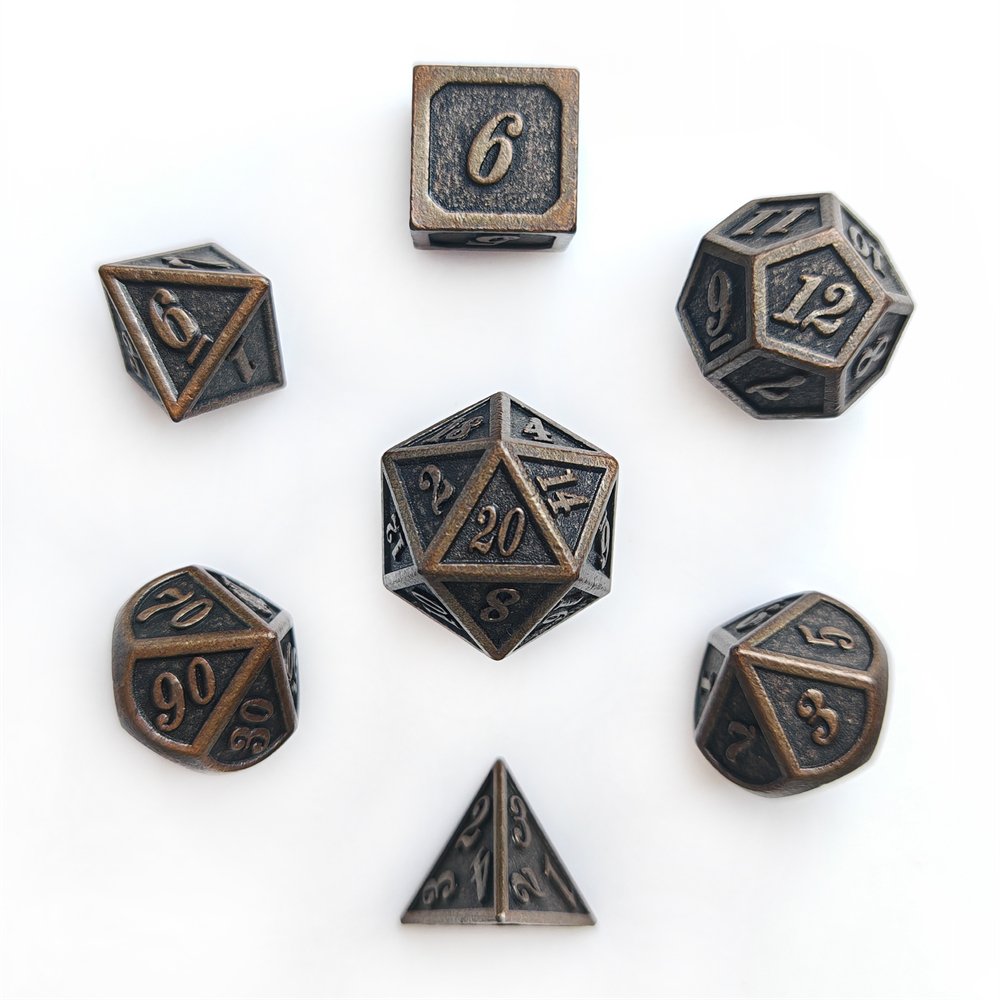 7pcs/set Creative Copper Metal Dice Set for Dungeons and Dragons RPG Board Game Polyhedral Cubes Retro Digital Game Dice Set