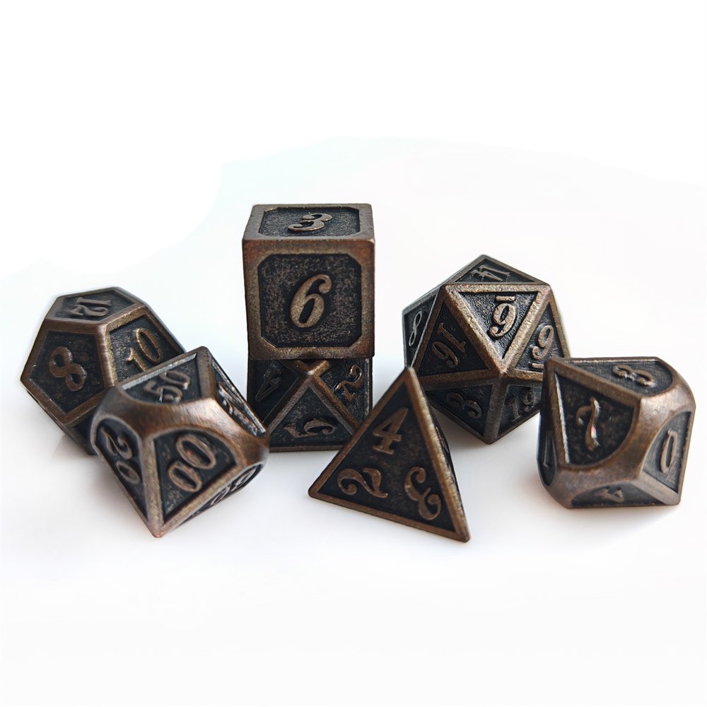 7pcs/set Creative Copper Metal Dice Set for Dungeons and Dragons RPG Board Game Polyhedral Cubes Retro Digital Game Dice Set