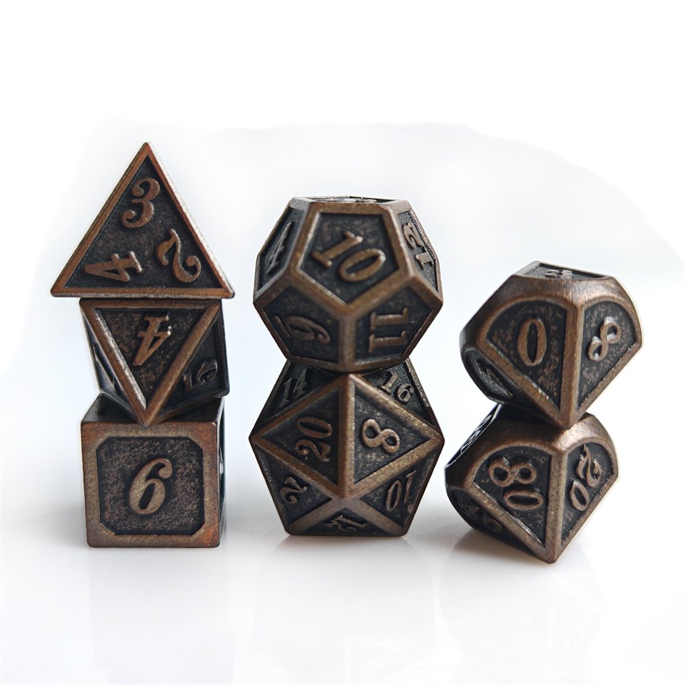 7pcs/set Creative Copper Metal Dice Set for Dungeons and Dragons RPG Board Game Polyhedral Cubes Retro Digital Game Dice Set