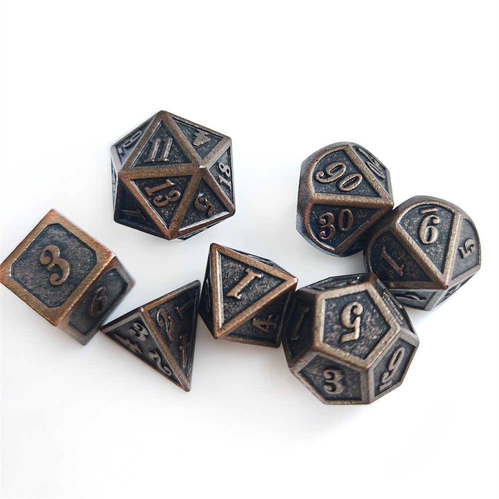 7pcs/set Creative Copper Metal Dice Set for Dungeons and Dragons RPG Board Game Polyhedral Cubes Retro Digital Game Dice Set