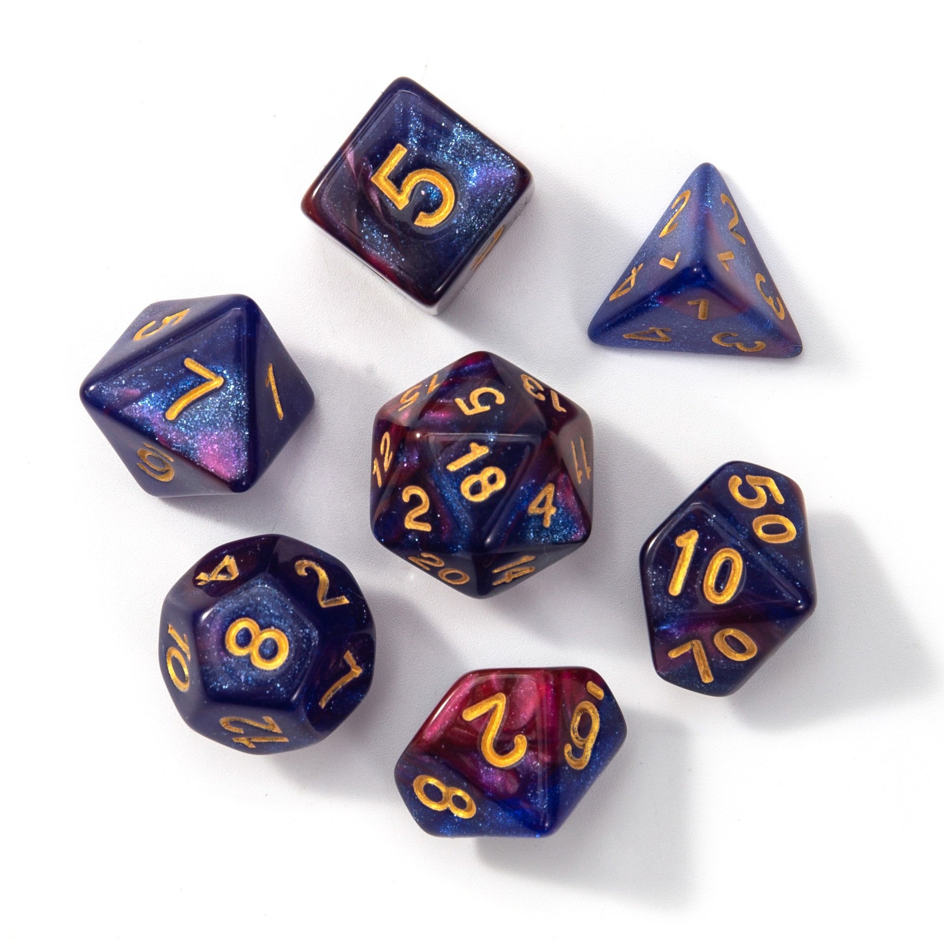 JMS Starry Tales Mix Color Polyhedral Dice Glitter Cosmic DND Acrylic Dice for Role Playing Game