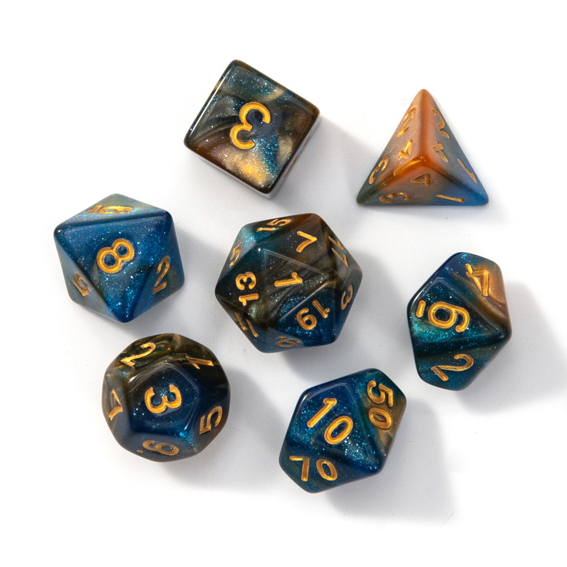 JMS Starry Tales Mix Color Polyhedral Dice Glitter Cosmic DND Acrylic Dice for Role Playing Game