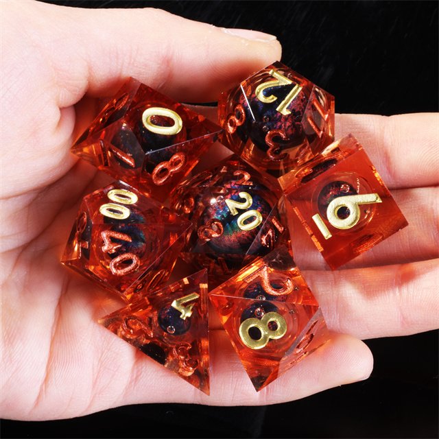 MINI PLANET Custom Orange Dragon Eye Liquid Core Dragon and Dungeon Dice DND Resin Sharp EDGE Polyhedral Board Game RPG Dice