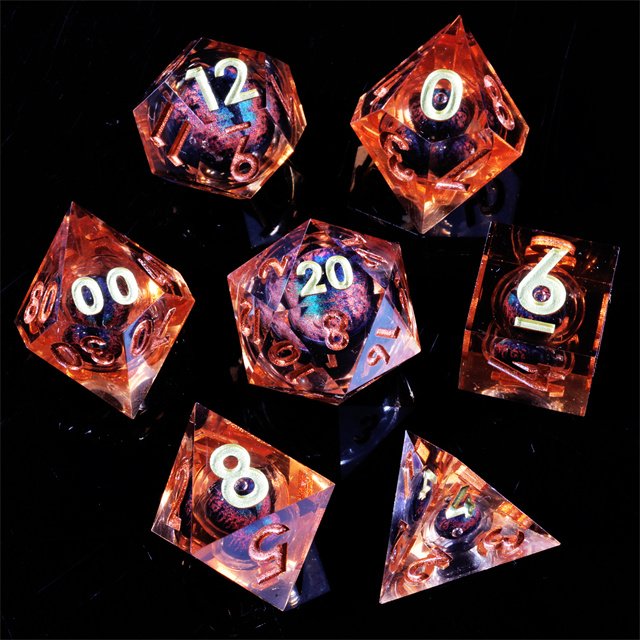 MINI PLANET Custom Orange Dragon Eye Liquid Core Dragon and Dungeon Dice DND Resin Sharp EDGE Polyhedral Board Game RPG Dice