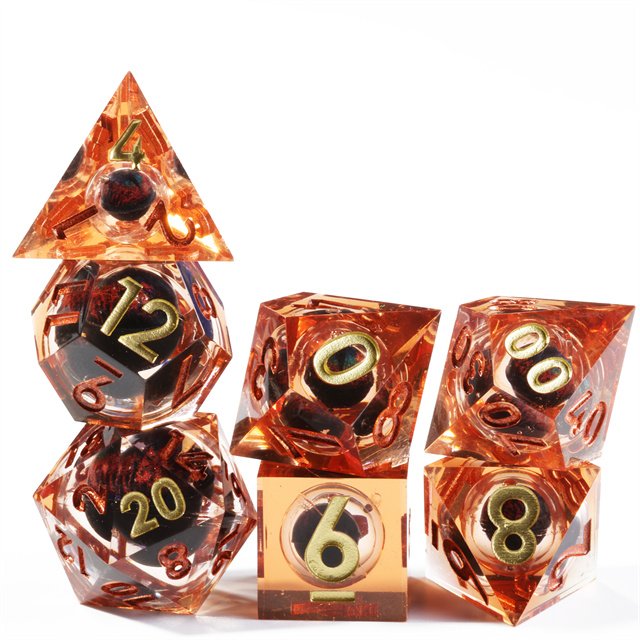 MINI PLANET Custom Orange Dragon Eye Liquid Core Dragon and Dungeon Dice DND Resin Sharp EDGE Polyhedral Board Game RPG Dice