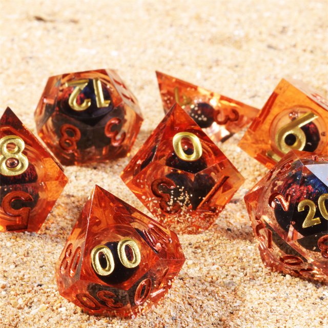 MINI PLANET Custom Orange Dragon Eye Liquid Core Dragon and Dungeon Dice DND Resin Sharp EDGE Polyhedral Board Game RPG Dice