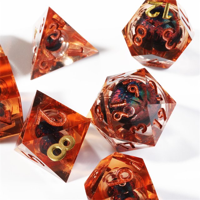 MINI PLANET Custom Orange Dragon Eye Liquid Core Dragon and Dungeon Dice DND Resin Sharp EDGE Polyhedral Board Game RPG Dice