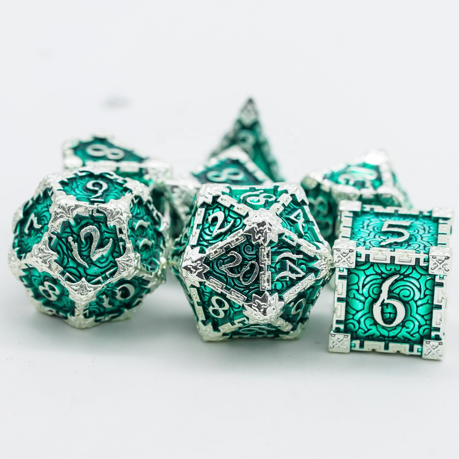 Udixi Polyhedral Metal RPG Board Games Dungeons and Dragons High Quality Dice Set Green Dagger