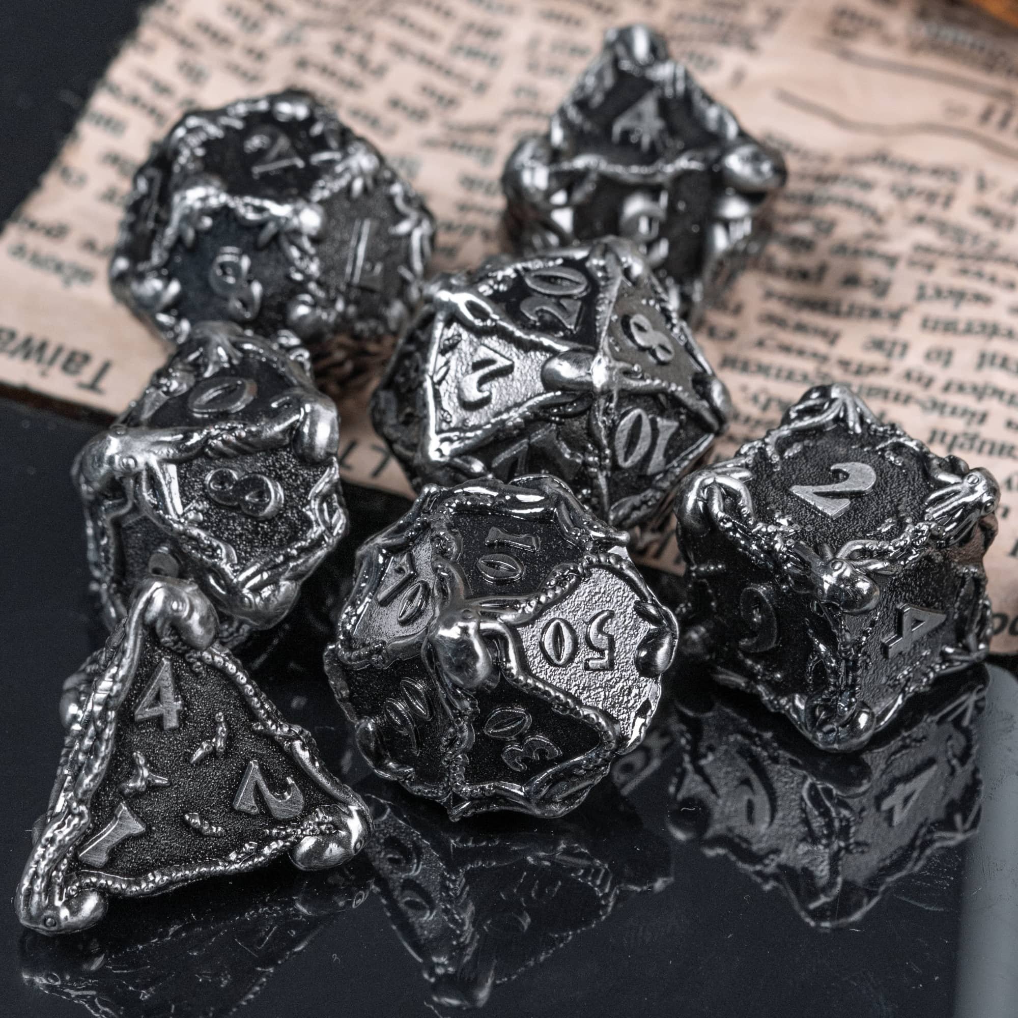 Udixi Polyhedral custom logo rpg dungeons and dragons metal dice game set octopus