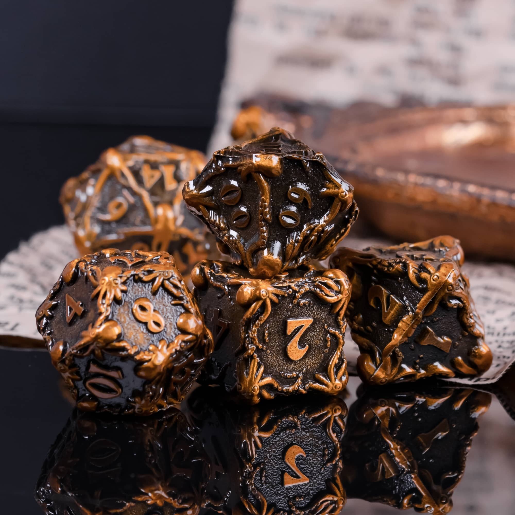 Udixi Polyhedral custom logo rpg dungeons and dragons metal dice game set octopus