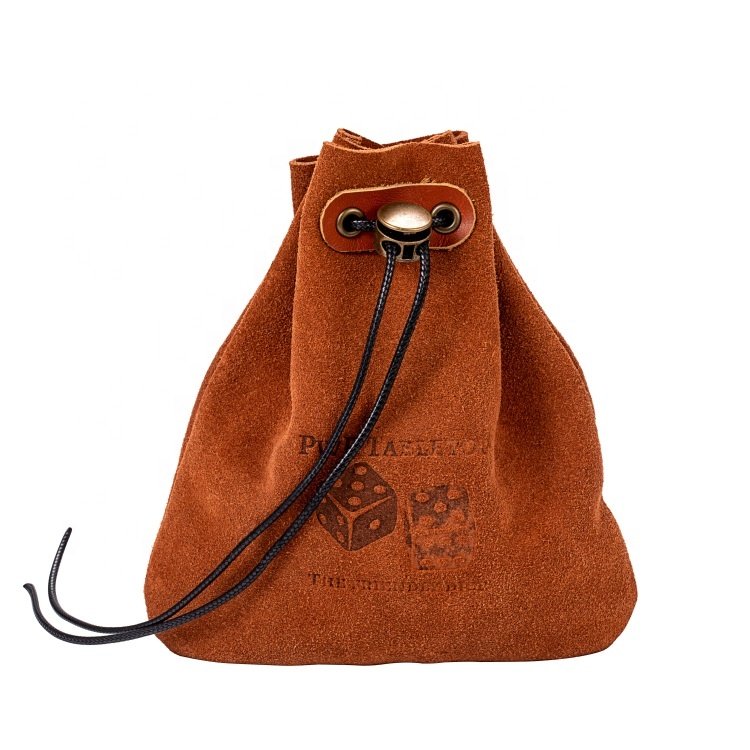 Custom Embossed Logo Faux Sueded Drawstring Pouch Small Gift Dice Packaging Bag