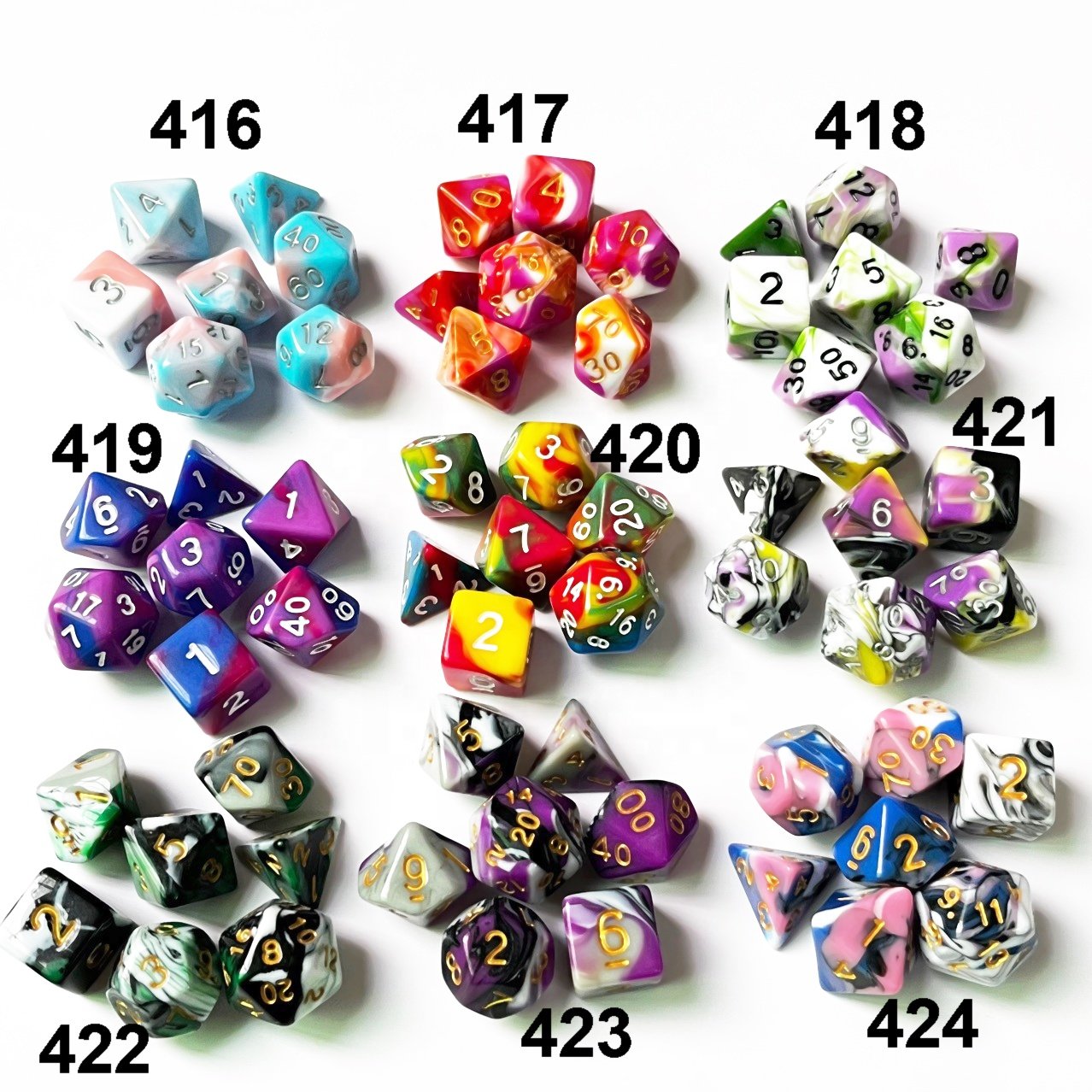 multi four colors DND polyhedral dices 7 pcs per set plastic dice for game playing sequence dice