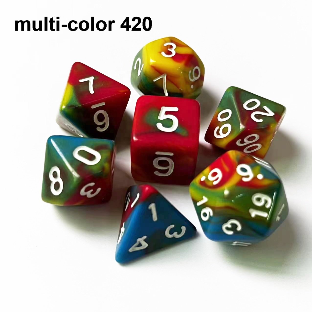multi four colors DND polyhedral dices 7 pcs per set plastic dice for game playing sequence dice