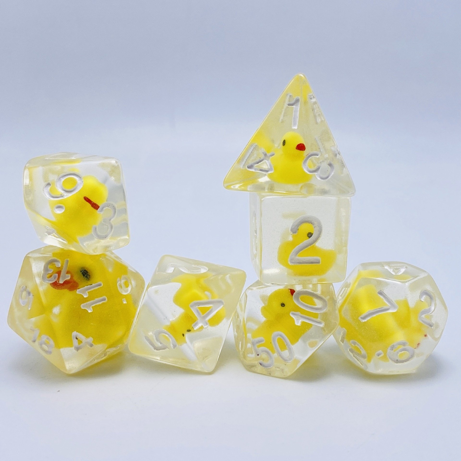 Unique 7-Piece Yellow Duck Polyhedral Resin DND Dice Set Liquid Core RPG Games Accessory