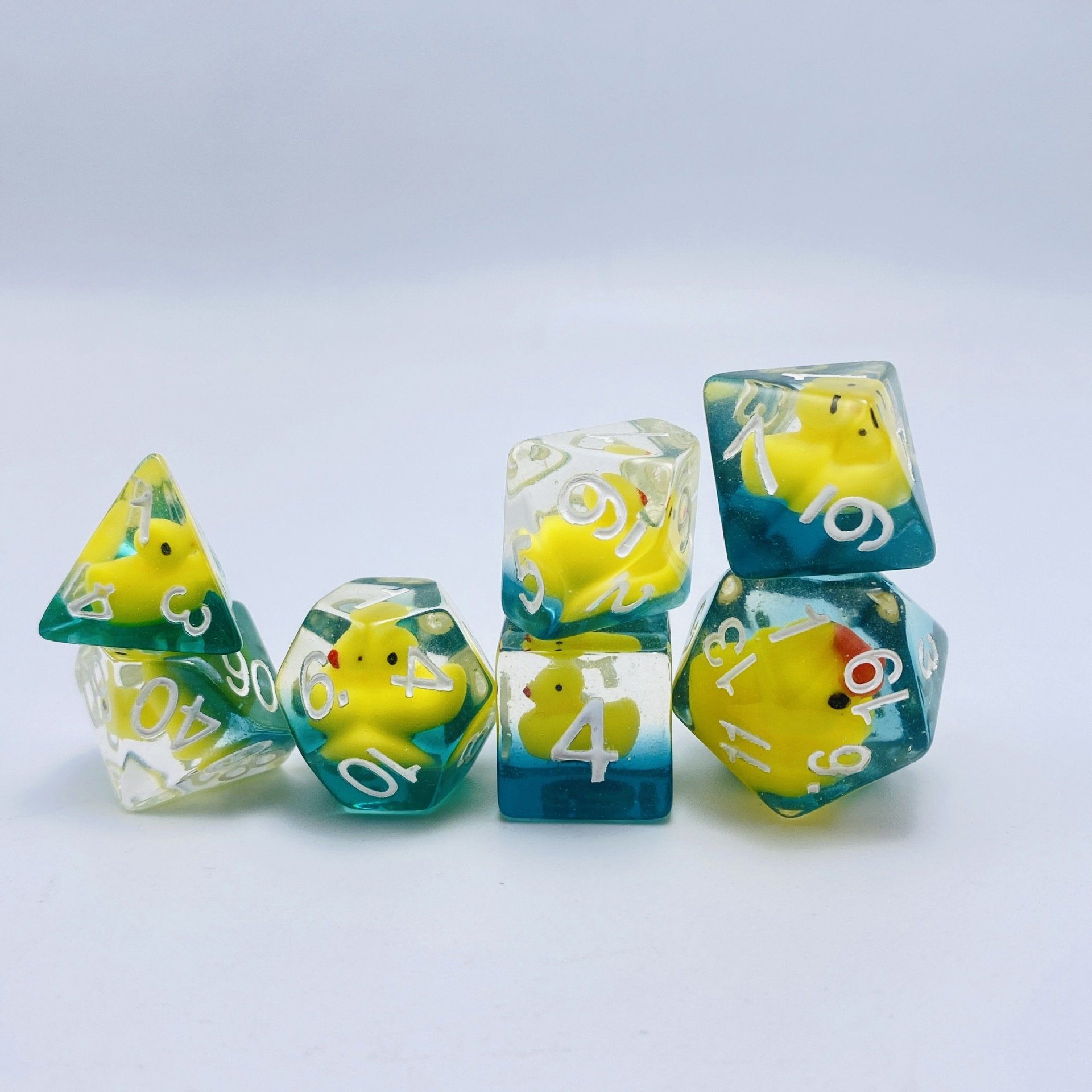 Unique 7-Piece Yellow Duck Polyhedral Resin DND Dice Set Liquid Core RPG Games Accessory