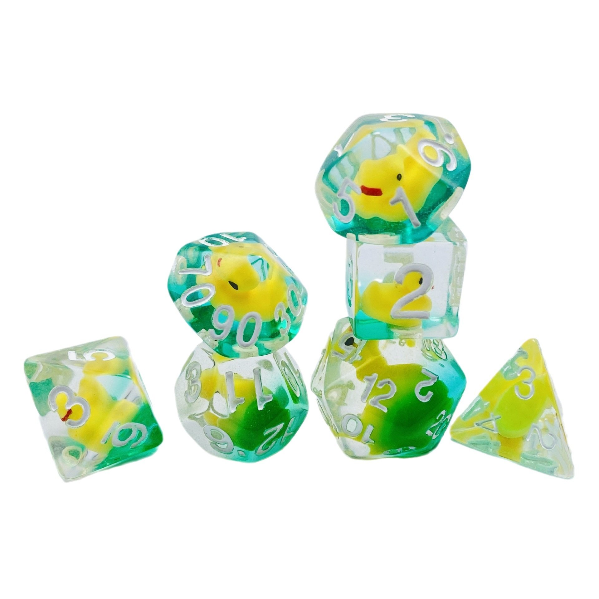 Unique 7-Piece Yellow Duck Polyhedral Resin DND Dice Set Liquid Core RPG Games Accessory