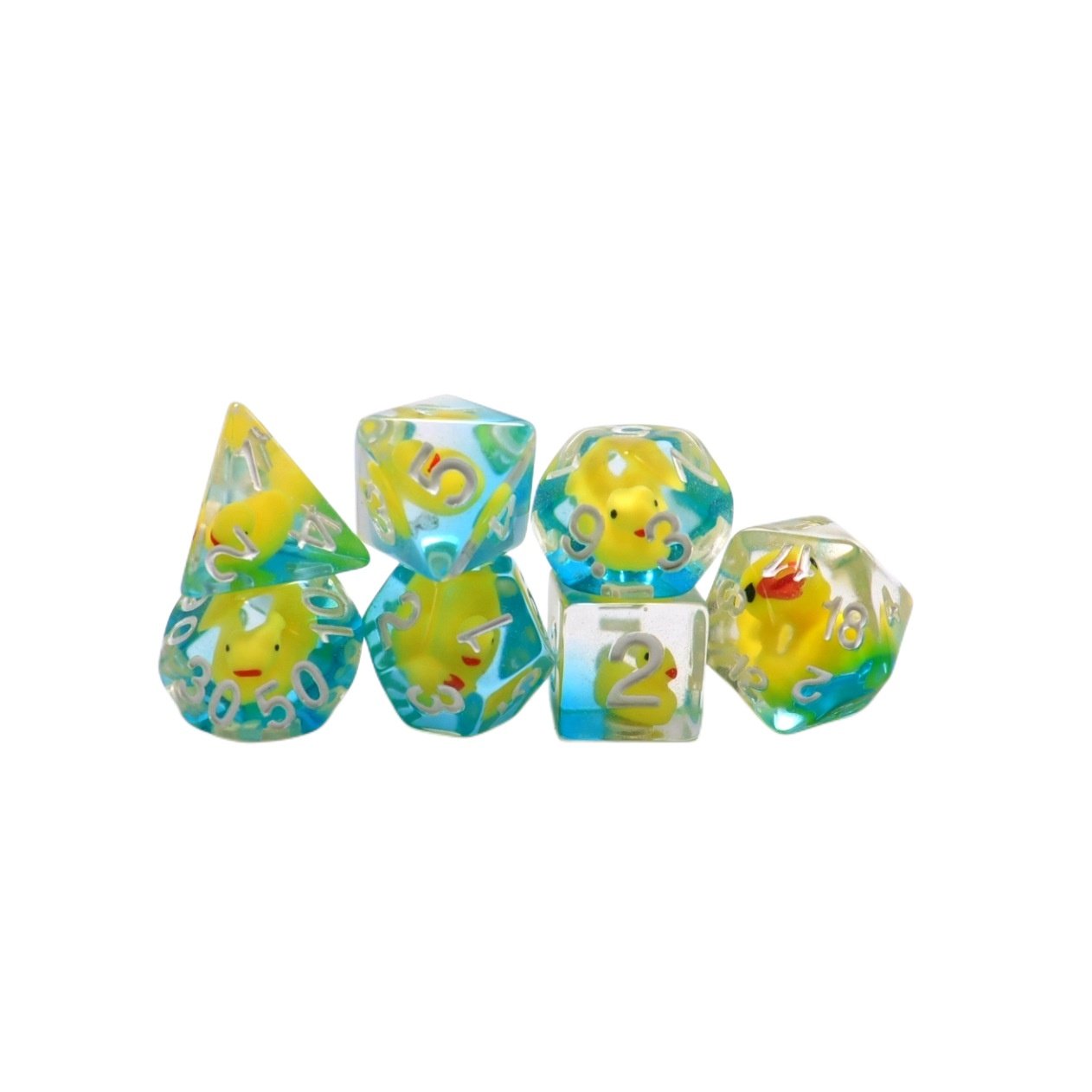 Unique 7-Piece Yellow Duck Polyhedral Resin DND Dice Set Liquid Core RPG Games Accessory