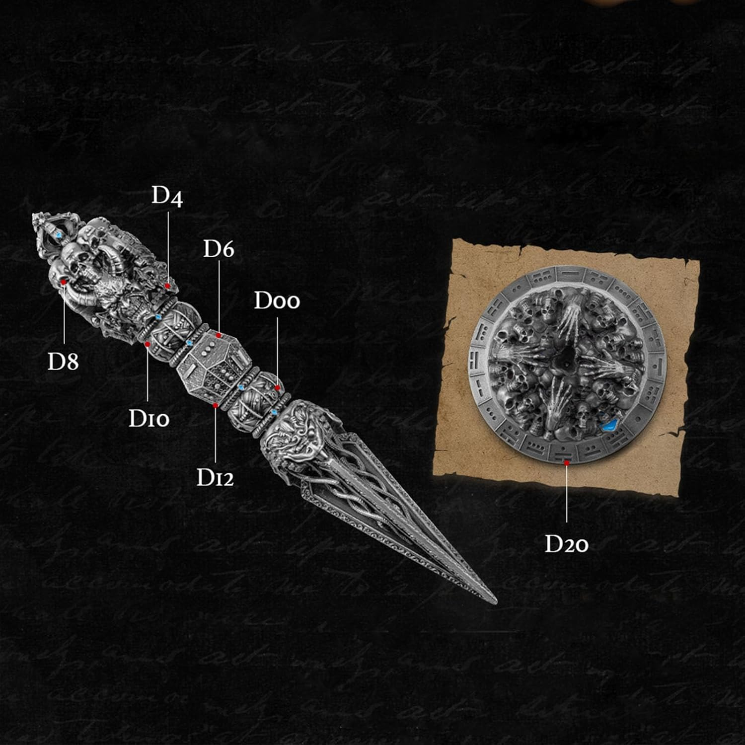 DND Metal Zinc Alloy D20 Wand Dice round Polyhedral TRPG Board Games for Dungeons & Dragons Blue Arrow Guide Your Exploration