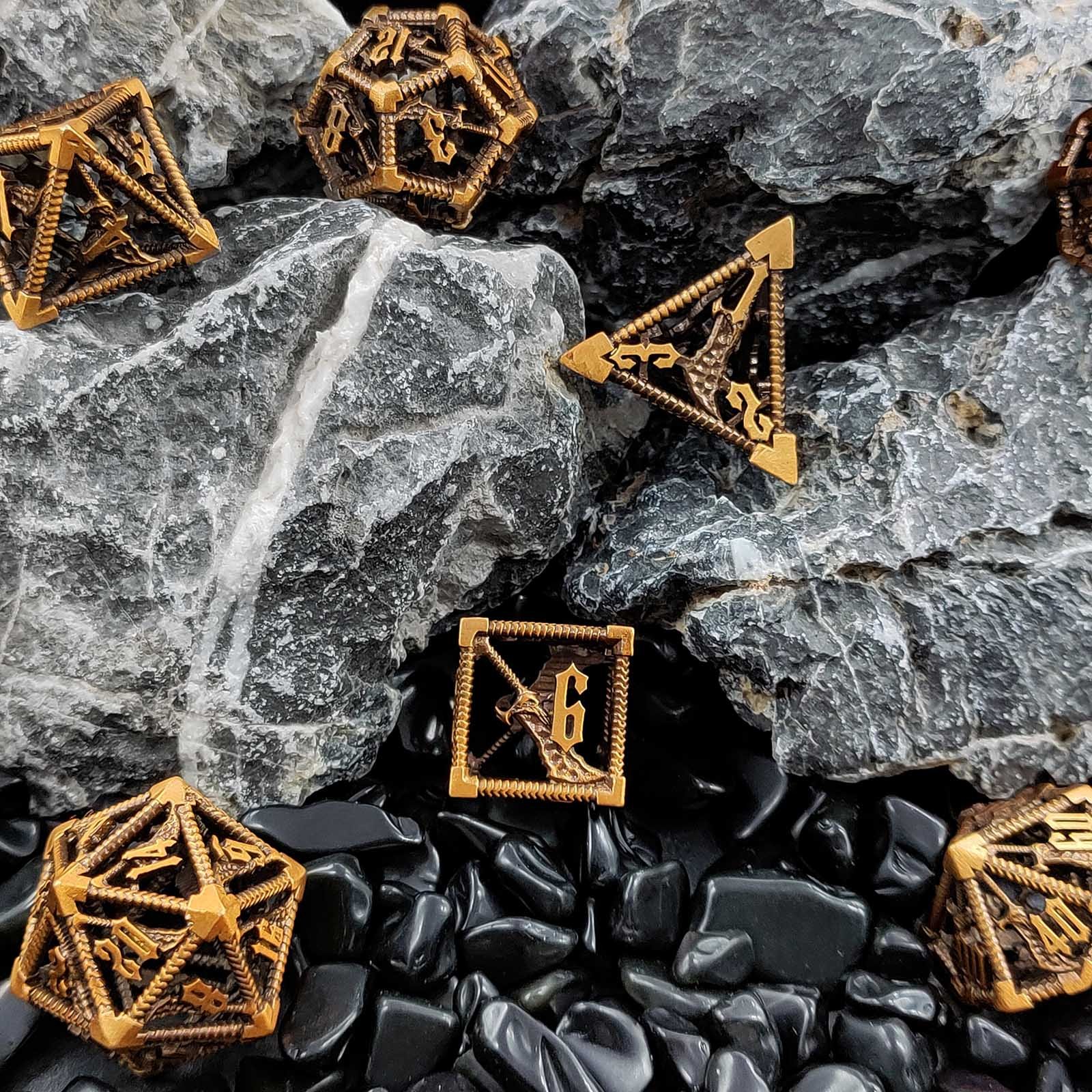 Mini Planet Wholesale RPG Board Games Handmade polyhedral Copper Metal dice set 7pcs Dice Set Custom Logo for DND MTG Players