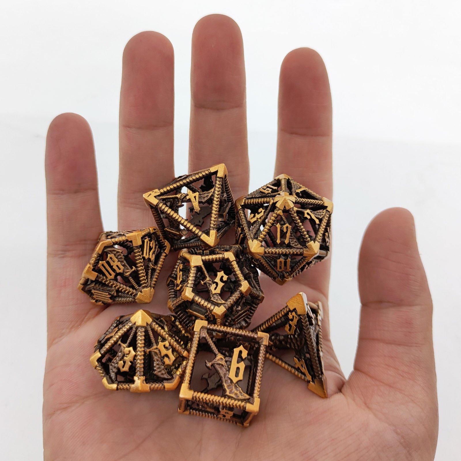 Mini Planet Wholesale RPG Board Games Handmade polyhedral Copper Metal dice set 7pcs Dice Set Custom Logo for DND MTG Players