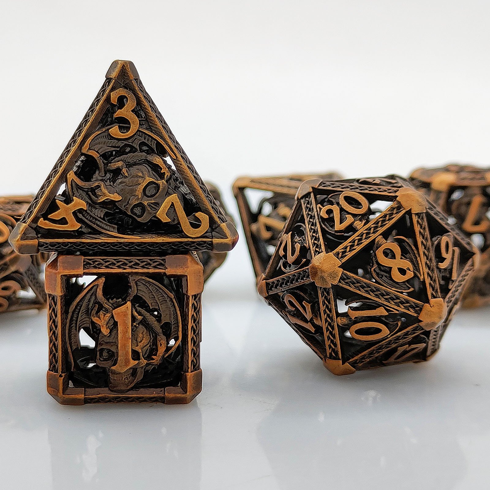 Mini Planet Wholesale RPG Board Games Handmade polyhedral Copper Metal dice set 7pcs Dice Set Custom Logo for DND MTG Players