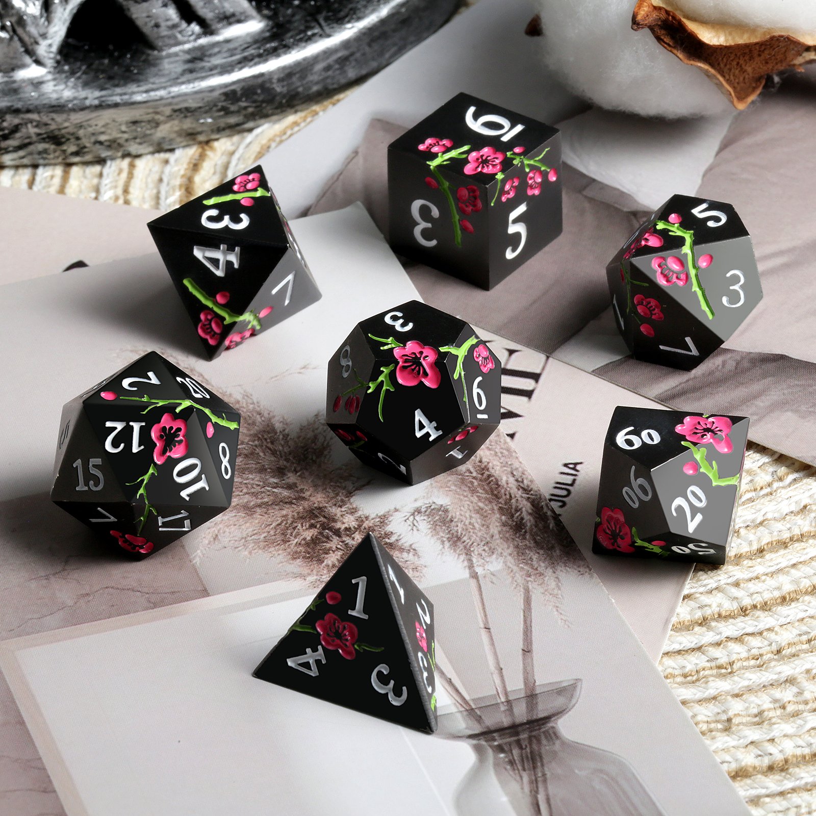 Custom Metal Dnd Dice Manufacturer Playing Dice Set D&D Plum Blossom RPG Dice for Game Black