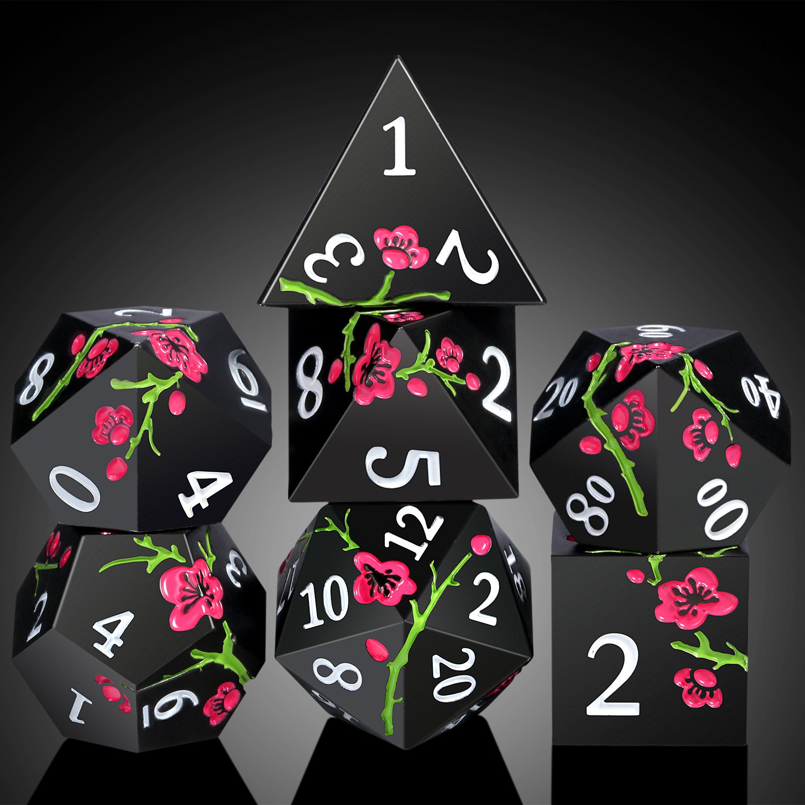 Custom Metal Dnd Dice Manufacturer Playing Dice Set D&D Plum Blossom RPG Dice for Game Black