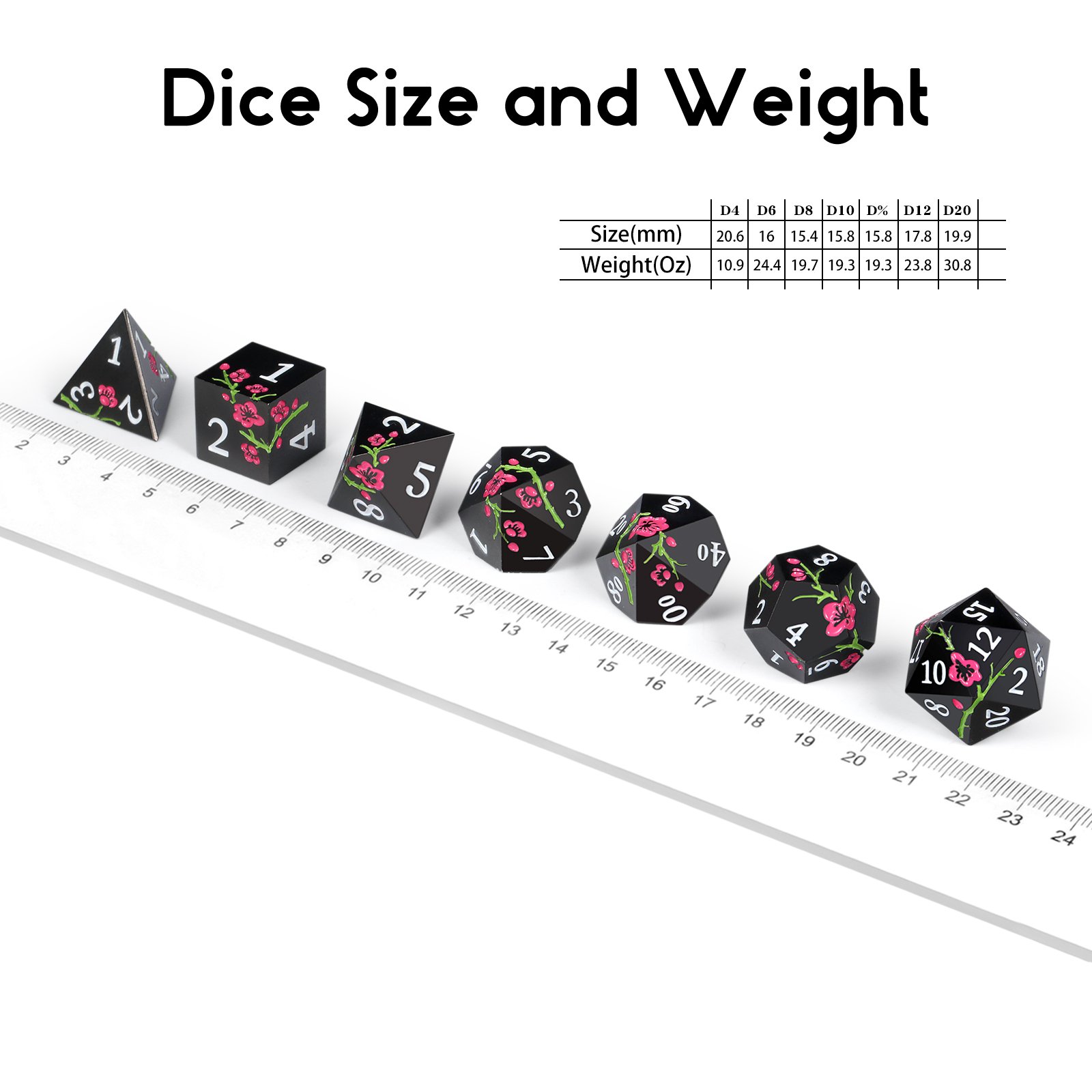 Custom Metal Dnd Dice Manufacturer Playing Dice Set D&D Plum Blossom RPG Dice for Game Black