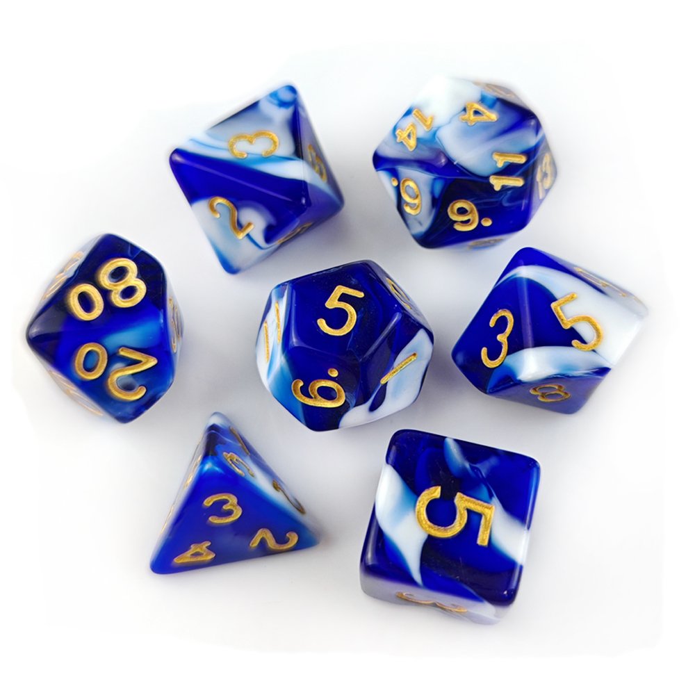 Blue Dungeons and Dragons Role Playing Game Dice 7pcs Polyhedral D4 D6 D8 D10 D12 D20 Two Colors DND Acrylic Dice Set