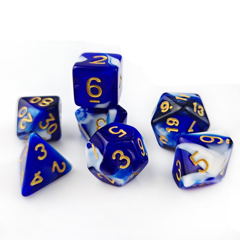 Blue Dungeons and Dragons Role Playing Game Dice 7pcs Polyhedral D4 D6 D8 D10 D12 D20 Two Colors DND Acrylic Dice Set