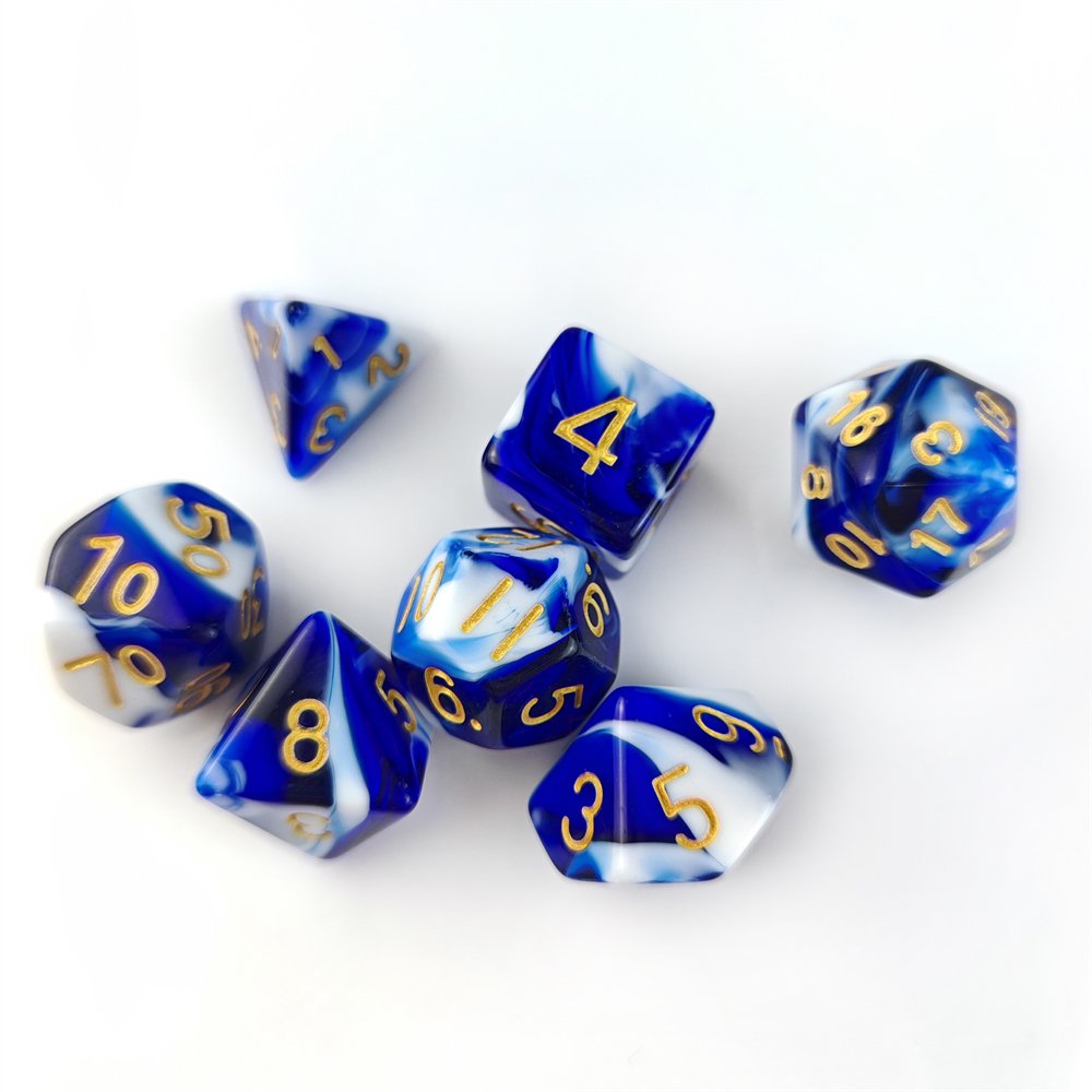 Blue Dungeons and Dragons Role Playing Game Dice 7pcs Polyhedral D4 D6 D8 D10 D12 D20 Two Colors DND Acrylic Dice Set