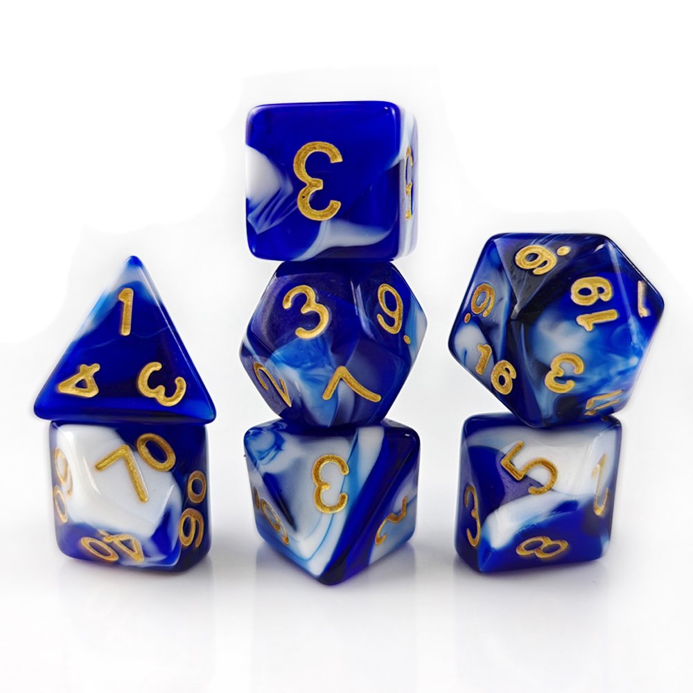 Blue Dungeons and Dragons Role Playing Game Dice 7pcs Polyhedral D4 D6 D8 D10 D12 D20 Two Colors DND Acrylic Dice Set