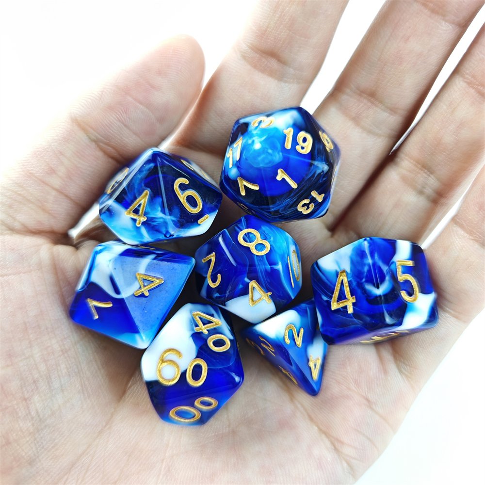 Blue Dungeons and Dragons Role Playing Game Dice 7pcs Polyhedral D4 D6 D8 D10 D12 D20 Two Colors DND Acrylic Dice Set