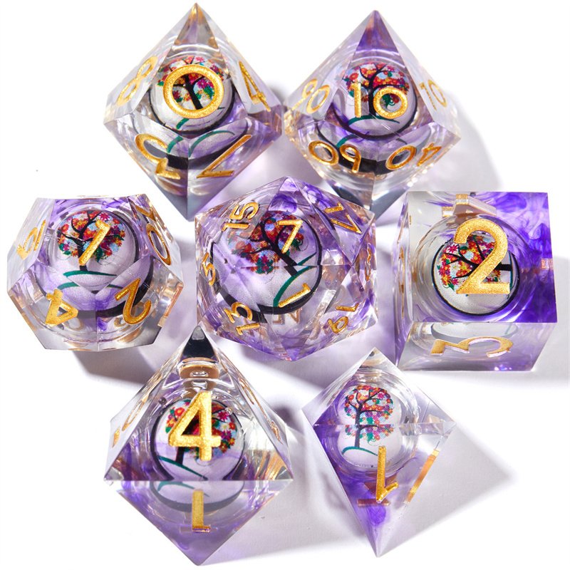 Dnd liquid core dice set, 7 resin liquid core filled sharp edged D&D dice, suitable for Dungeons&Dragons games