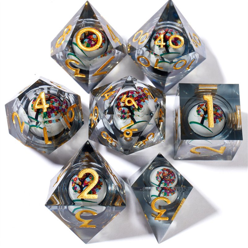 Dnd liquid core dice set, 7 resin liquid core filled sharp edged D&D dice, suitable for Dungeons&Dragons games