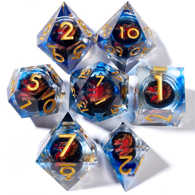 Dnd liquid core dice set, 7 resin liquid core filled sharp edged D&D dice, suitable for Dungeons&Dragons games