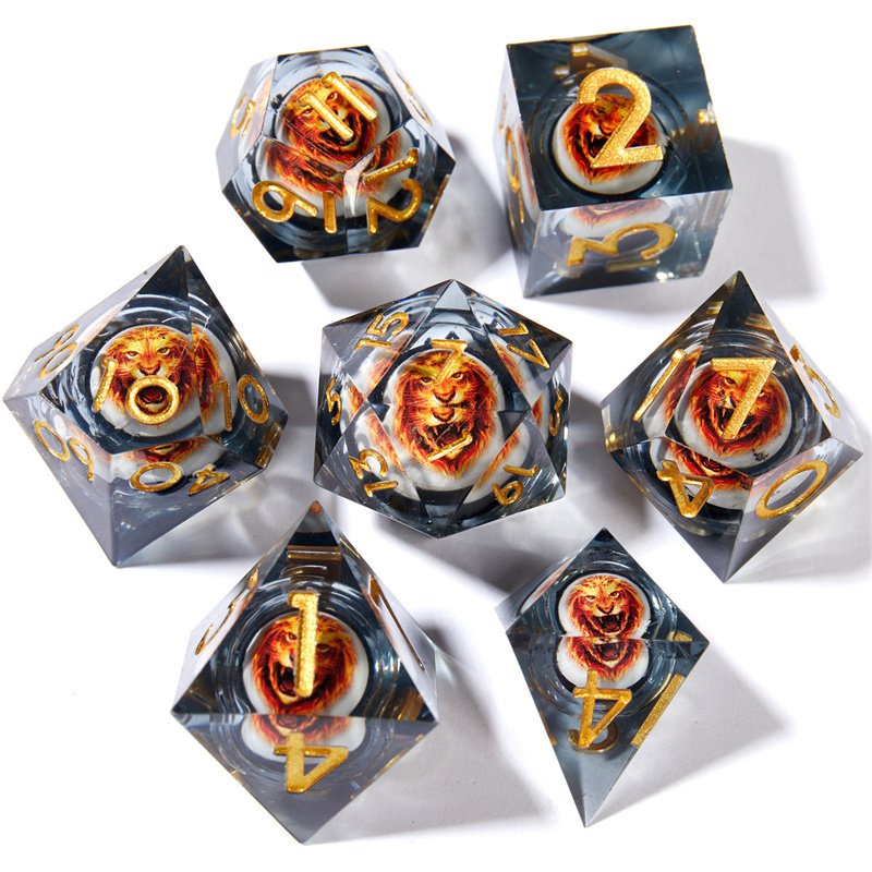 Dnd liquid core dice set, 7 resin liquid core filled sharp edged D&D dice, suitable for Dungeons&Dragons games