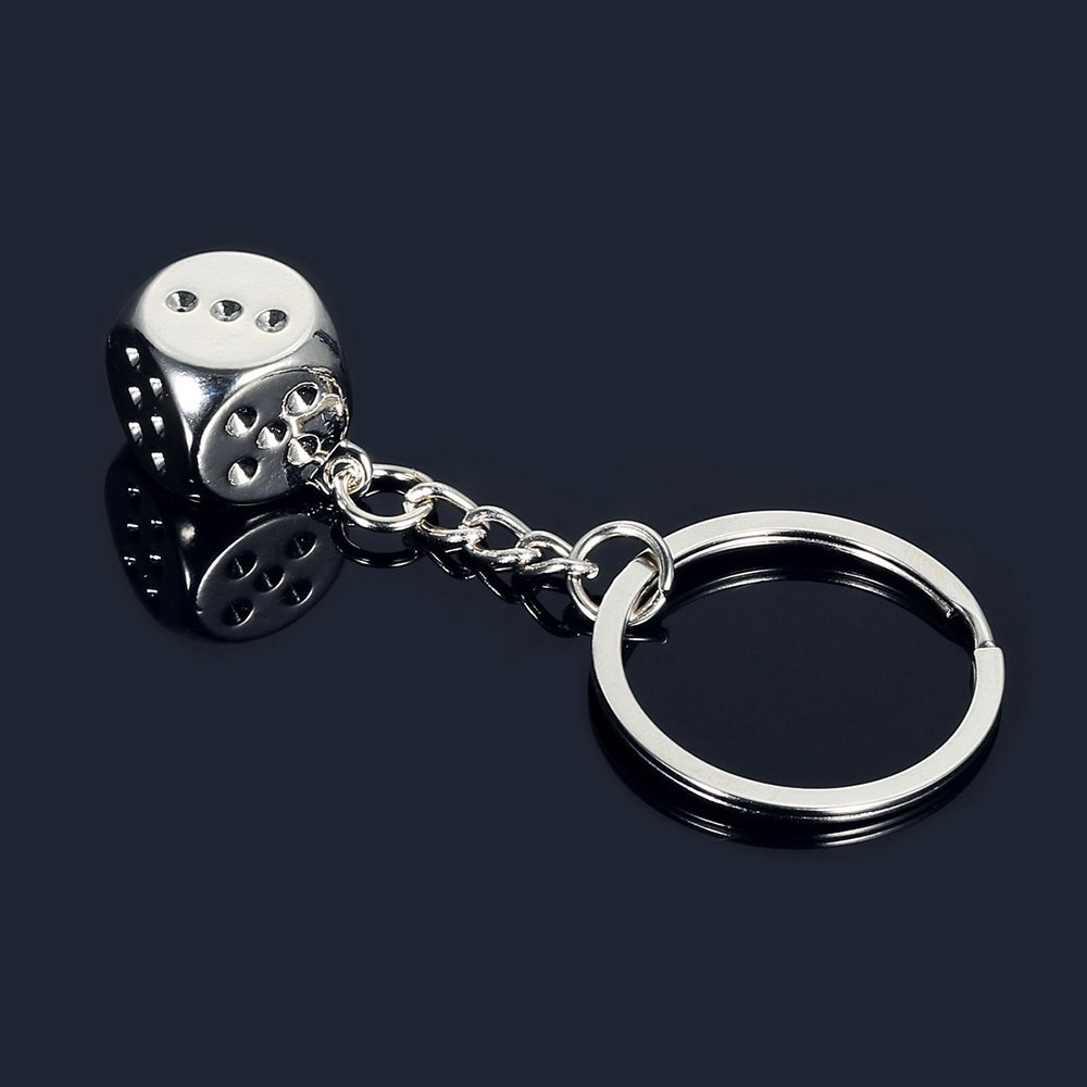 Zinc Alloy Silver Metal Casino Dice Keyring Accessories Custom Dice Promotional Keychain