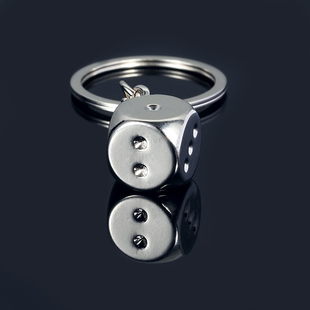 Zinc Alloy Silver Metal Casino Dice Keyring Accessories Custom Dice Promotional Keychain