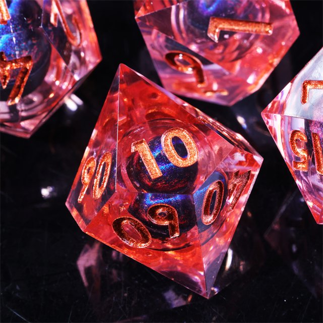 MINI PLANET Dragon Eye Liquid Core Resin Dice Dragon and Dungeon Dice DND Resin Polyhedral Sharp Edge set Board Game RPG Dice