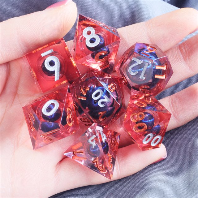 MINI PLANET Dragon Eye Liquid Core Resin Dice Dragon and Dungeon Dice DND Resin Polyhedral Sharp Edge set Board Game RPG Dice