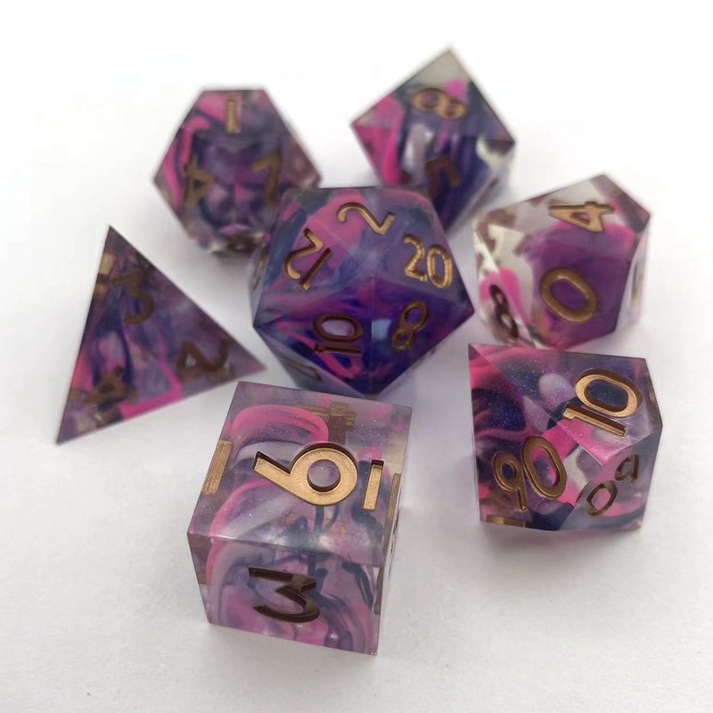 Handmade Polyhedron Resin Dice Set with Sharp Edges Custom Logo RPG Layered Dungeons Dragons Board Game Accessories for DND