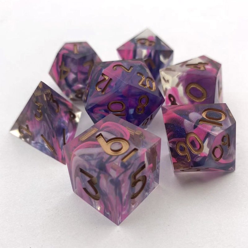 Handmade Polyhedron Resin Dice Set with Sharp Edges Custom Logo RPG Layered Dungeons Dragons Board Game Accessories for DND