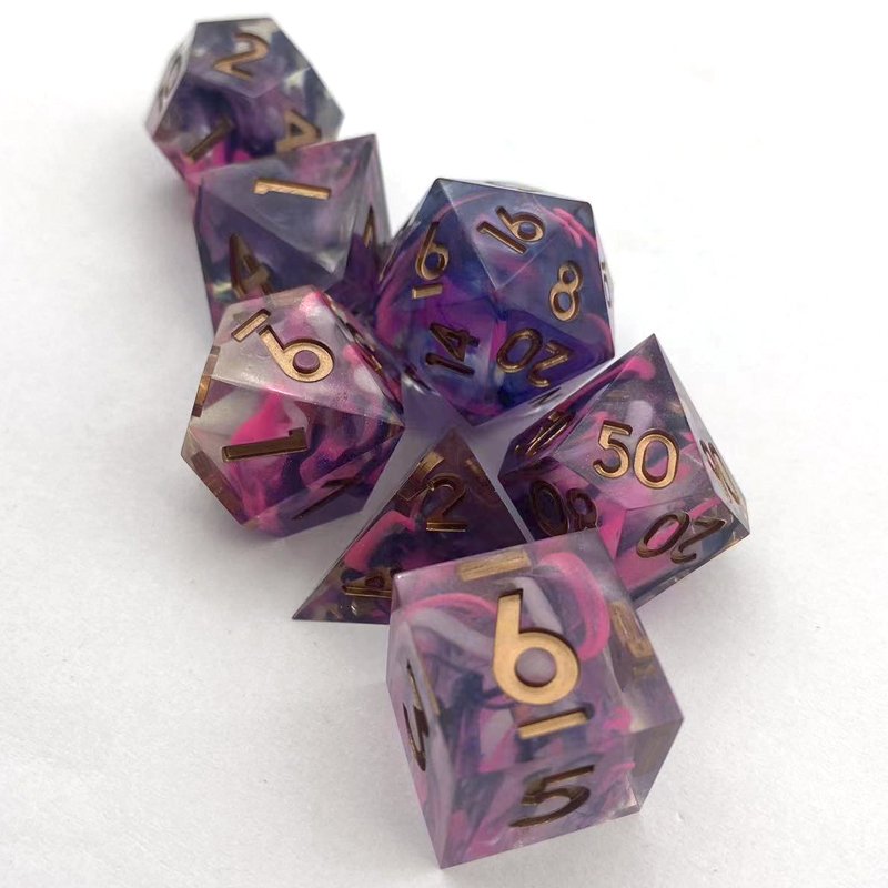 Handmade Polyhedron Resin Dice Set with Sharp Edges Custom Logo RPG Layered Dungeons Dragons Board Game Accessories for DND