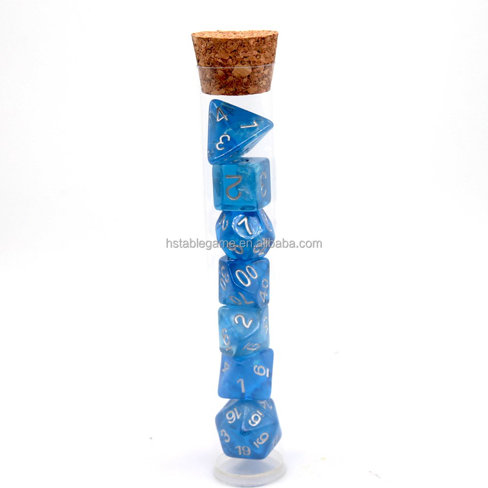 HS hot sale high quality Custom Acrylic Polyhedral DND RPG 7pcs Set Transparent Plastic Dice Tubes DND Game Dice