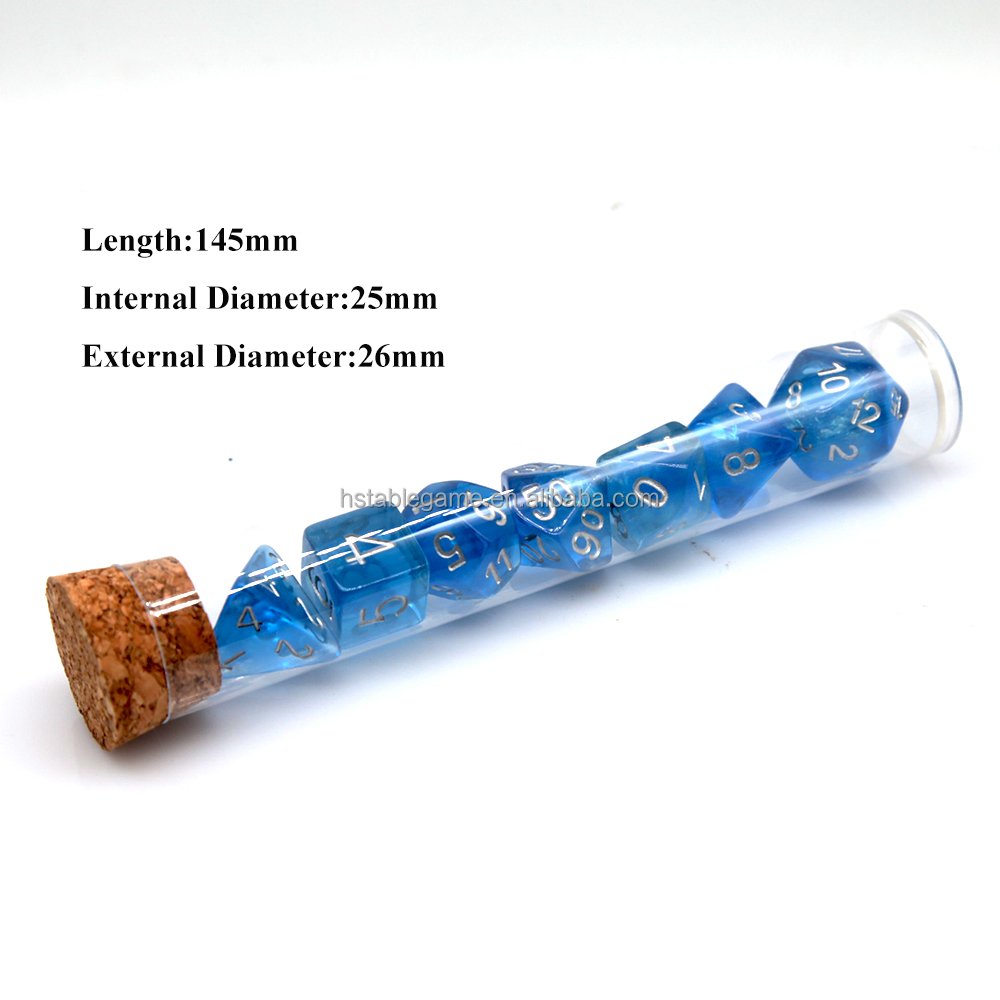 HS hot sale high quality Custom Acrylic Polyhedral DND RPG 7pcs Set Transparent Plastic Dice Tubes DND Game Dice