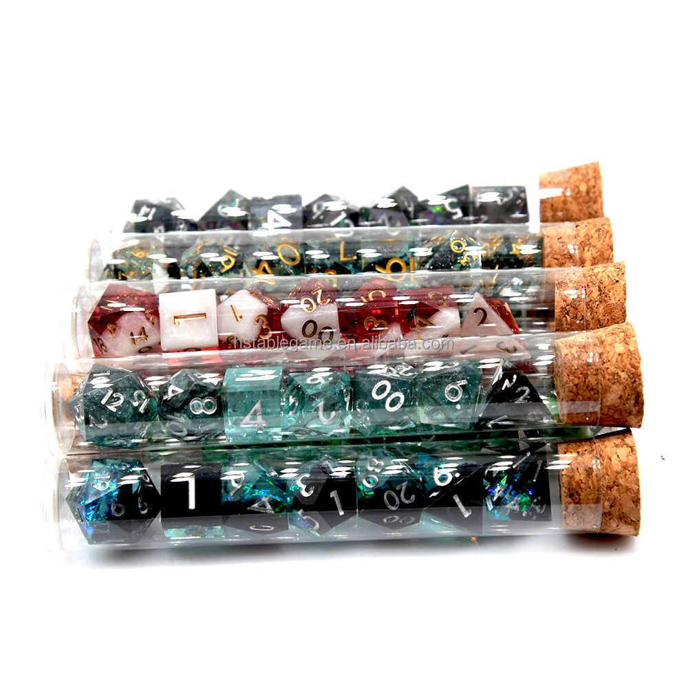 HS hot sale high quality Custom Acrylic Polyhedral DND RPG 7pcs Set Transparent Plastic Dice Tubes DND Game Dice