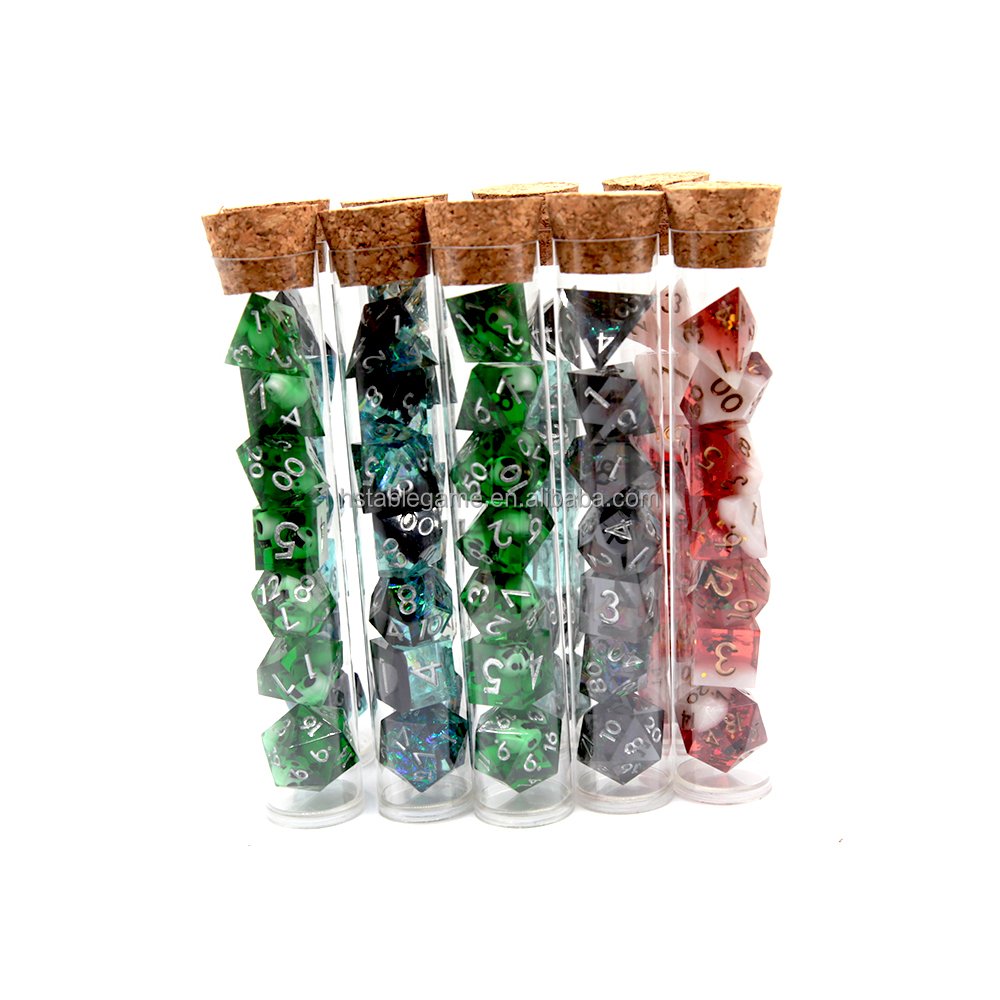 HS hot sale high quality Custom Acrylic Polyhedral DND RPG 7pcs Set Transparent Plastic Dice Tubes DND Game Dice